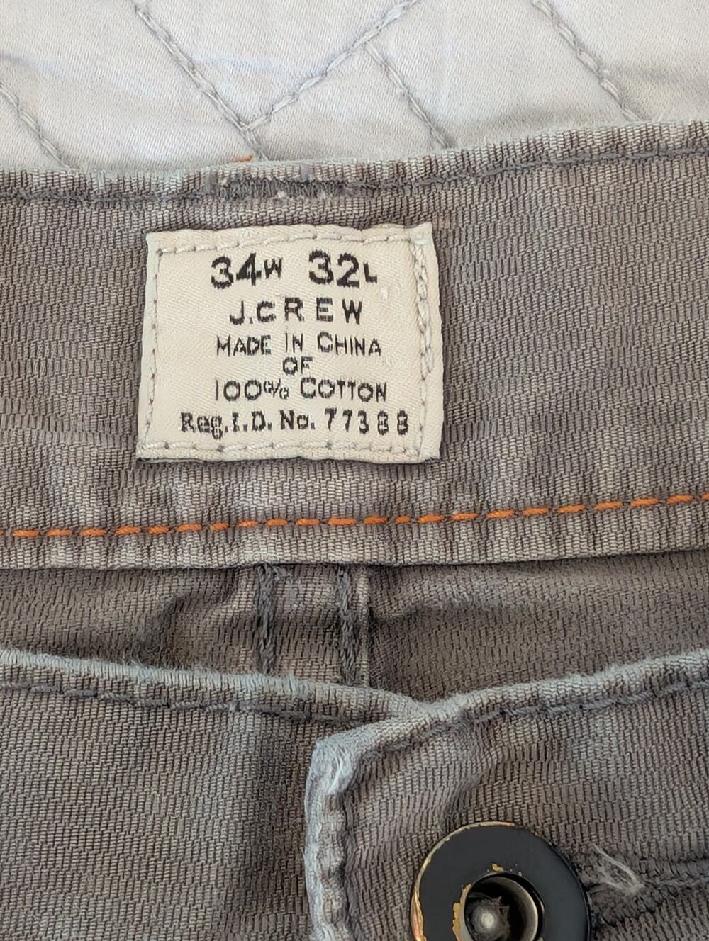 J. Crew Jeans Men's Size 34x42 Gray Straight Leg (0360) Slight Damage